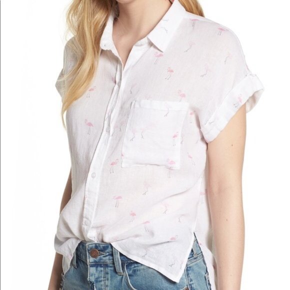 Rails Tops - Rails Whitney Flamingo Print Linen Blend Shirt XS
